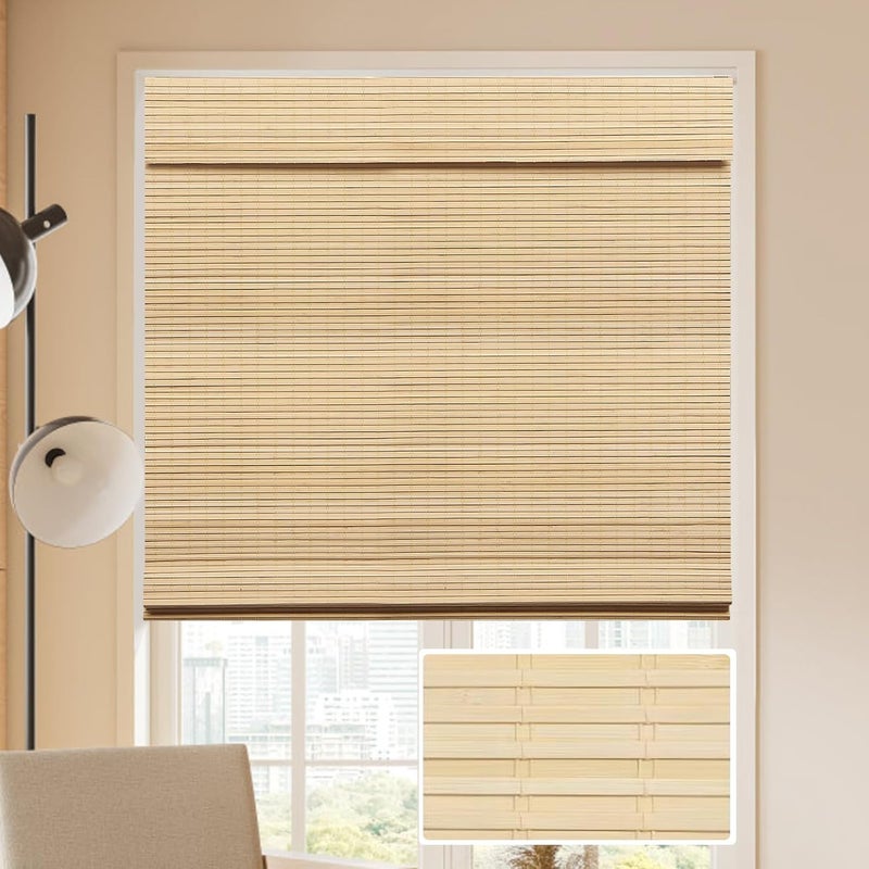LUCKUP Cordless Bamboo Roman Blinds Shades for Indoor Windows-Blackout Room Darkening Roman Blinds with 6" Valance Cover Enhanced Privacy, 26" W x 64" H - Image 1